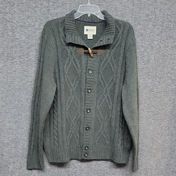 Haggar Clothing Cable Gray Cardigan Full Button Front Mens Size Large - Picture 1 of 14